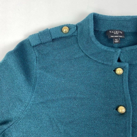 Talbots Merino Wool Button Up Gold Button Jacket Cardigan Small Petite PS - Picture 3 of 7